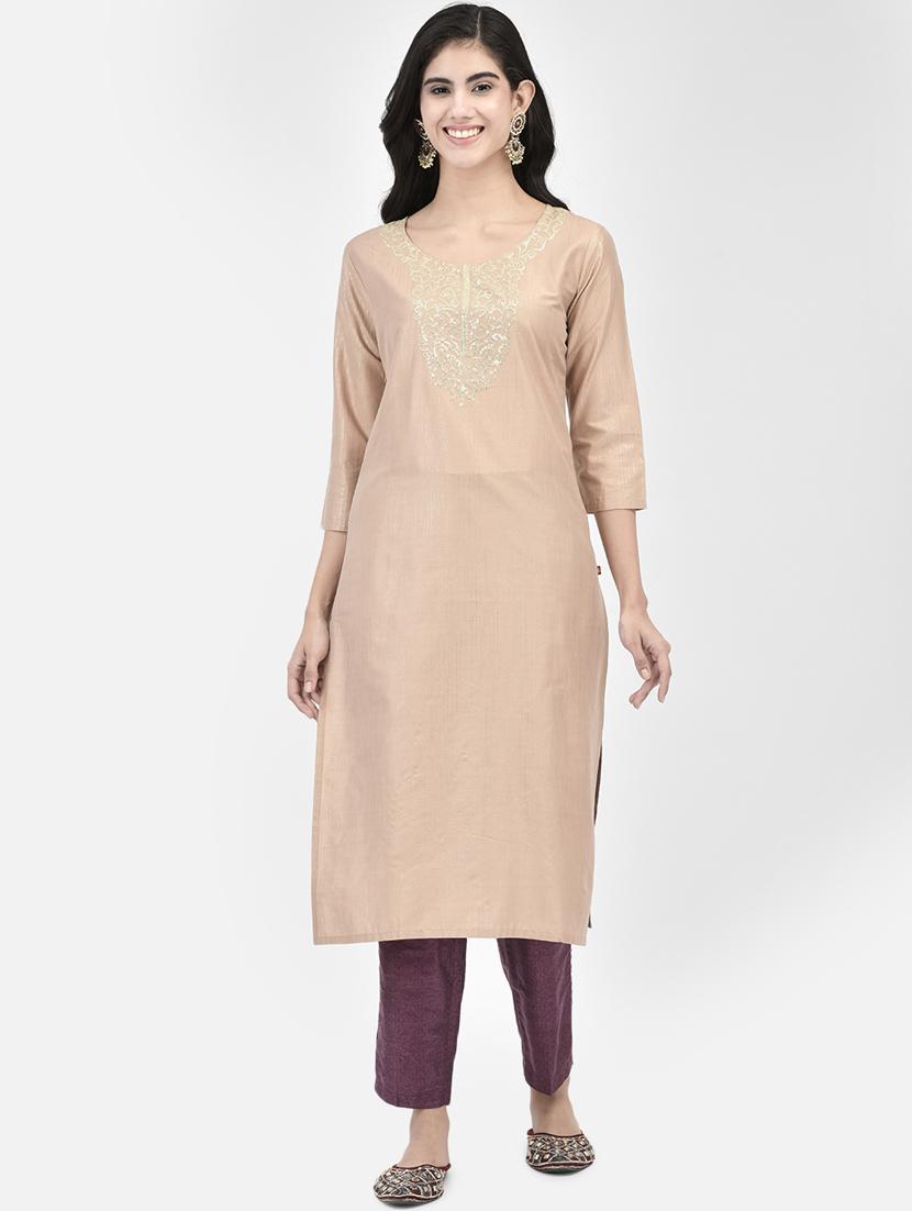 women three quarter sleeve straight kurta - 21334356 - Standard Image - 4