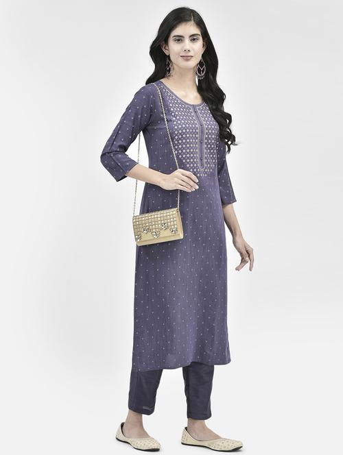 women three quarter sleeve straight kurta - 21334358 - Standard Image - 0