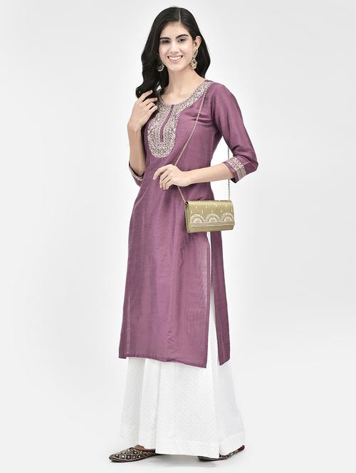 women three quarter sleeve straight kurta - 21334362 - Standard Image - 0