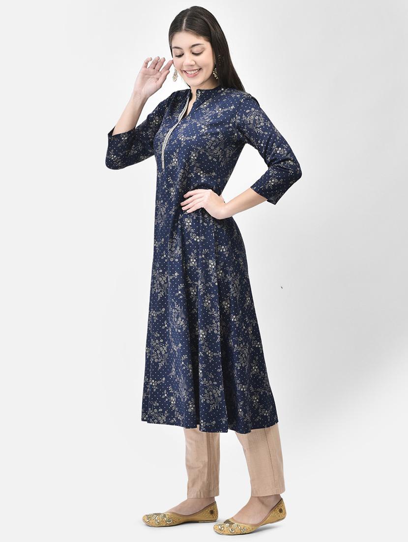 women three quarter sleeve a-line kurta - 21334367 -  Standard Image - 1