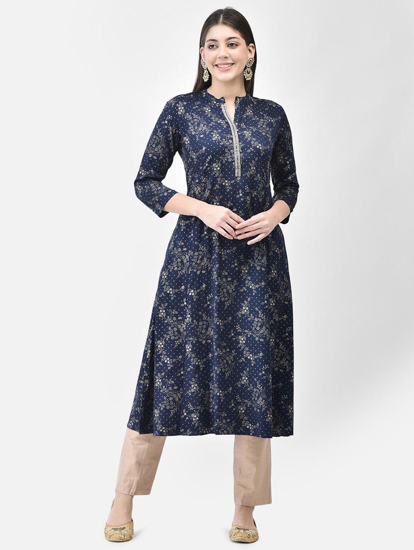 women three quarter sleeve a-line kurta - 21334367 - Standard Image - 4