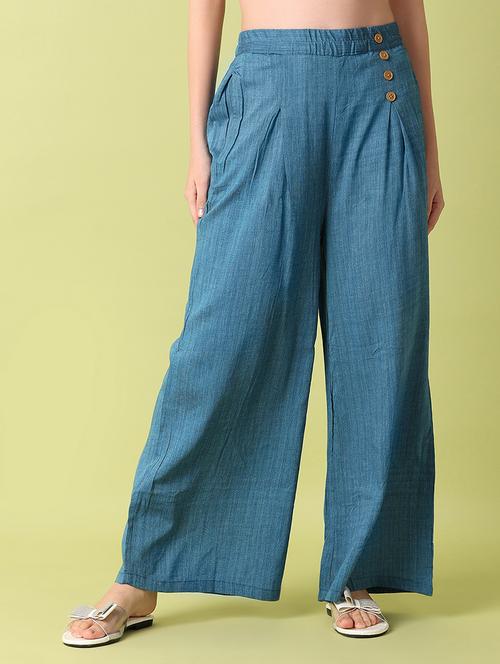 women blue solid palazzo - 21335875 -  Standard Image - 0