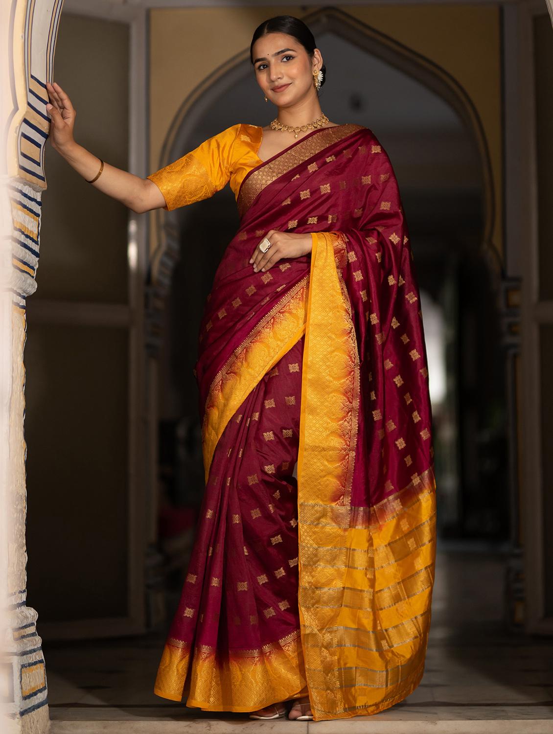maroon silk banarasi saree - 21336368 - Standard Image - 1