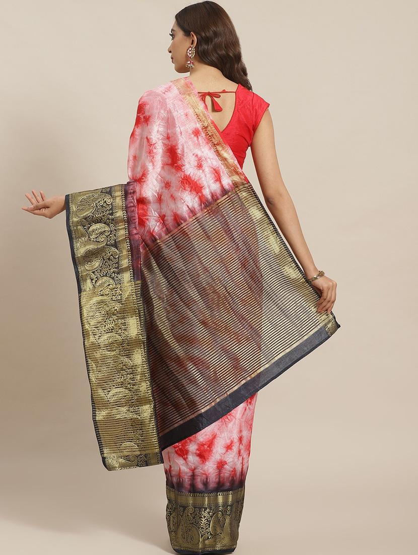 women red tie & printed zari bordered saree - 21336567 -  Standard Image - 1