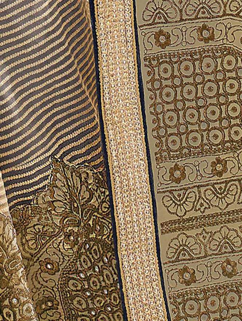 women blue solid printed georgette saree with blouse - 21337021 - Standard Image - 4