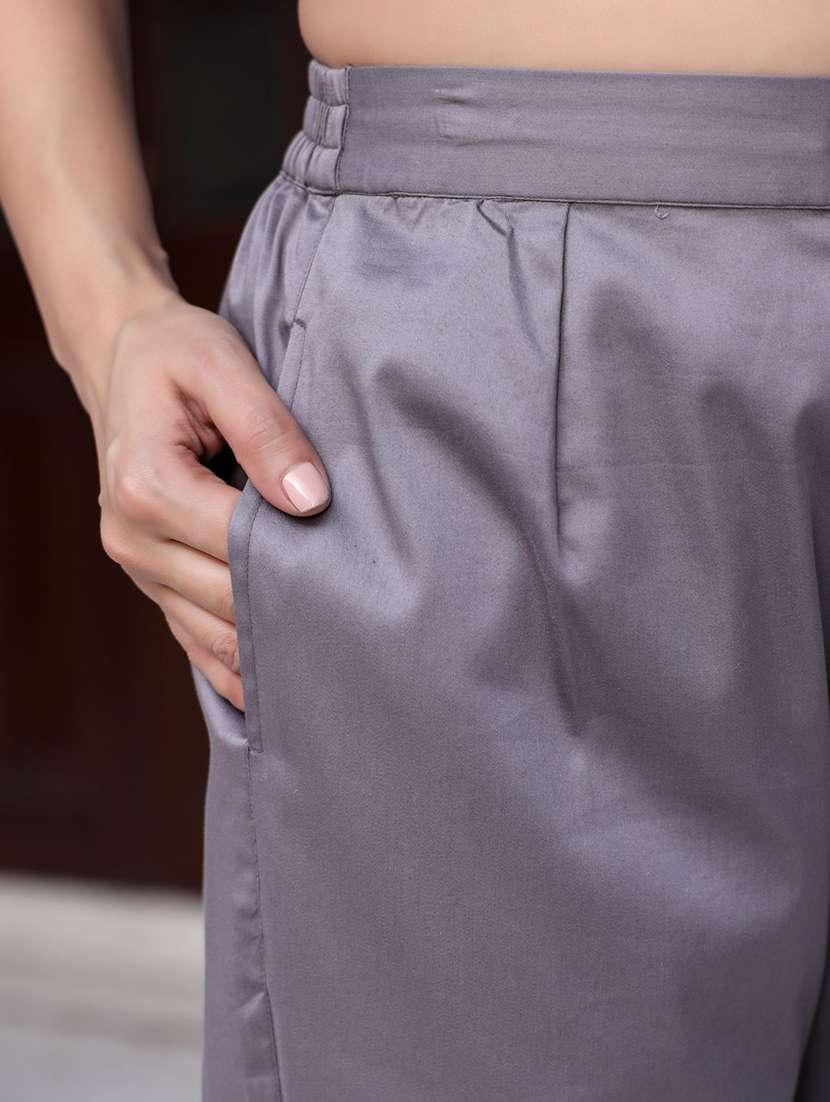 women grey cotton cigarette pants - 21337635 -  Standard Image - 4