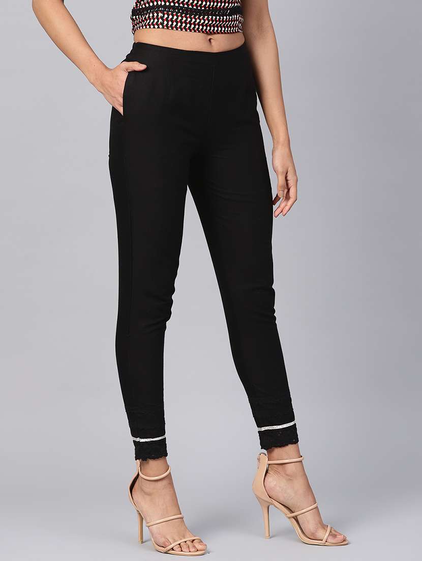 black cotton straight tapered pant - 21337662 -  Standard Image - 1