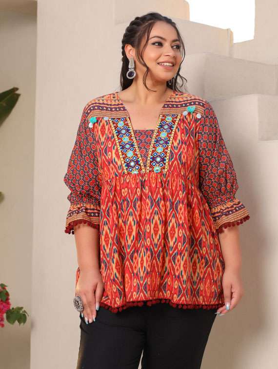 women orange cotton regular tunic - 21337678 - Standard Image - 1