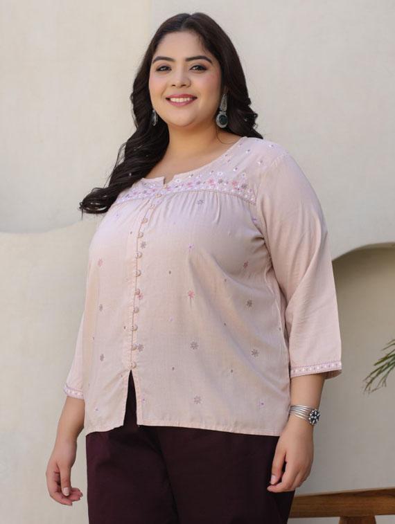 women beige rayon plus size tunic - 21337682 -  Standard Image - 1