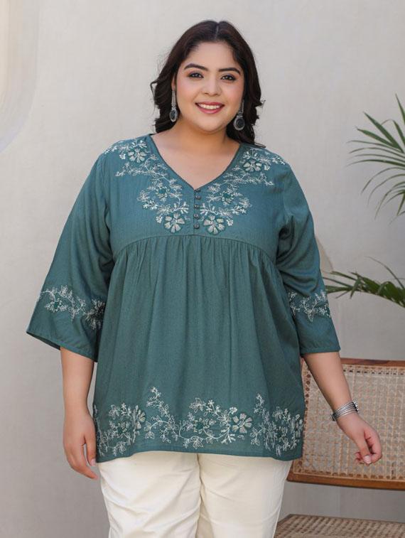 women green rayon plus size tunic - 21337684 - Standard Image - 1