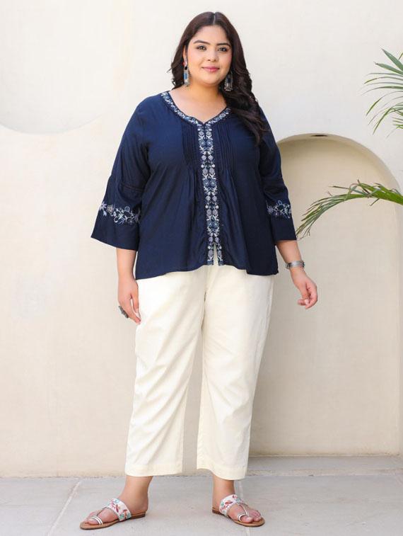 women navy blue rayon plus size tunic - 21337687 - Standard Image - 4