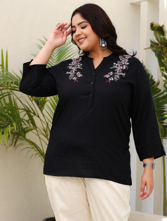 women black rayon plus size tunic - 21337689 -  Standard Image - 1
