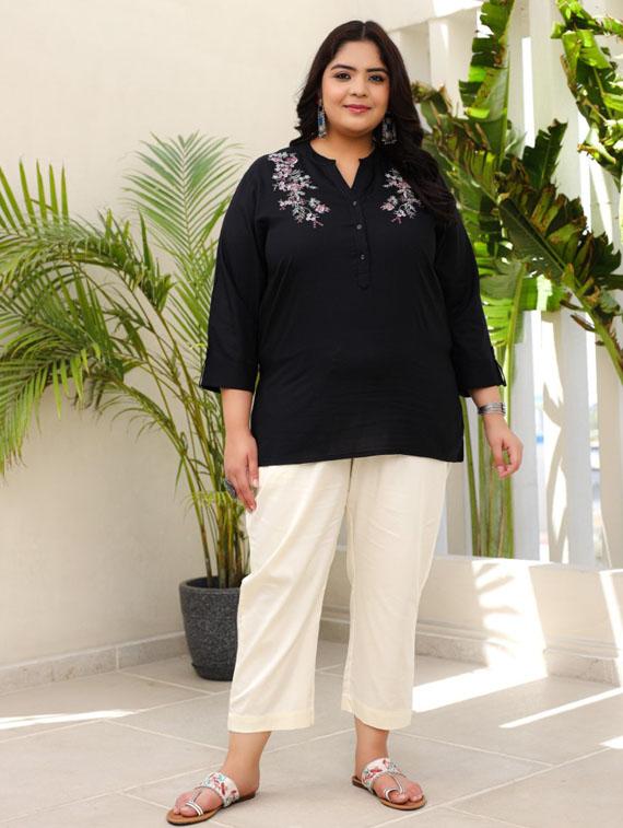 women black rayon plus size tunic - 21337689 - Standard Image - 4