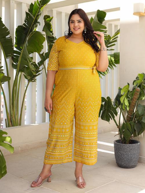 mustard printed full leg jumpsuit - 21337690 - Standard Image - 0