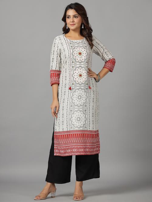 white rayon straight kurta - 21337714 - Standard Image - 0