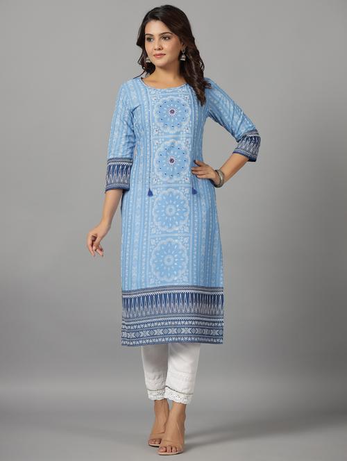 light blue rayon straight kurta - 21337716 -  Standard Image - 0
