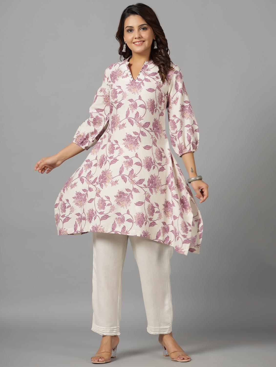 lavender cotton flared kurta - 21337717 - Standard Image - 1