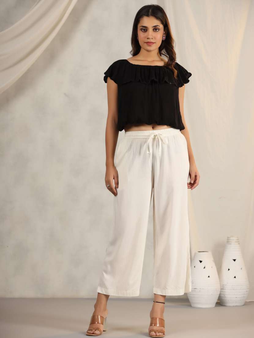 women mid-rise solid palazzo - 21337725 -  Standard Image - 4