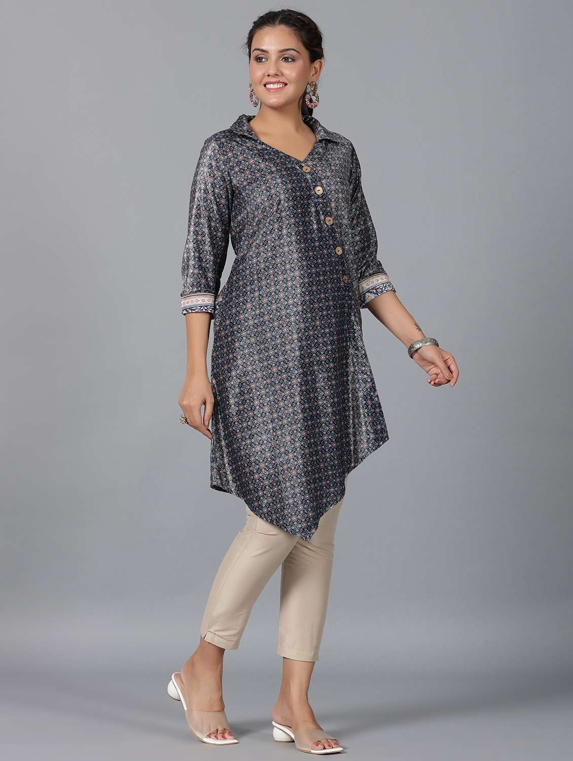 women geometric print asymmetric kurta - 21337732 -  Standard Image - 1