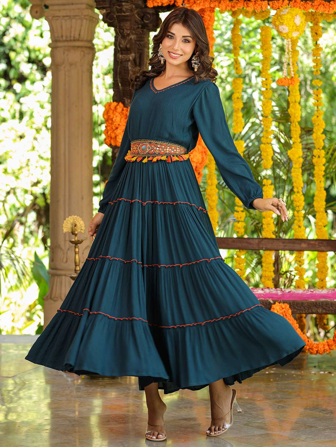 women round neck tiered dress - 21337752 -  Standard Image - 1