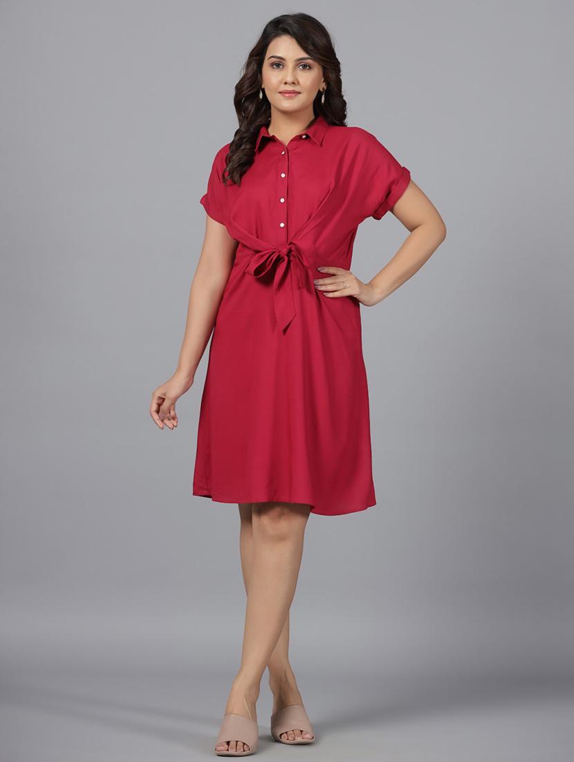 women pink solids a-line dress
