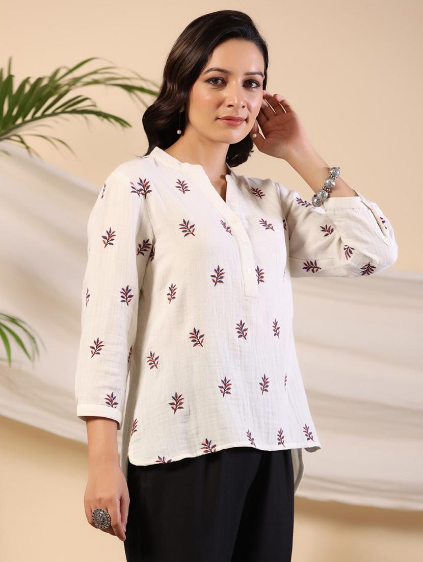 women white cotton high low tunic - 21337771 - Standard Image - 1