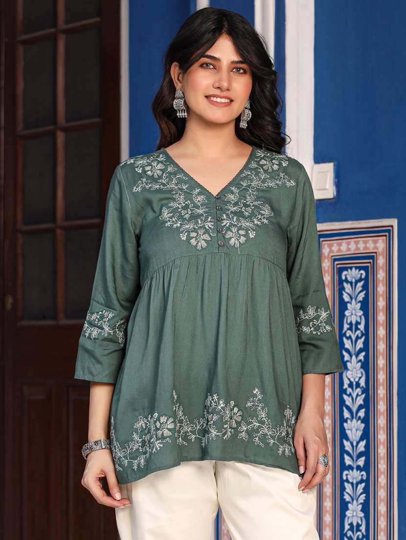 women green rayon flared tunic