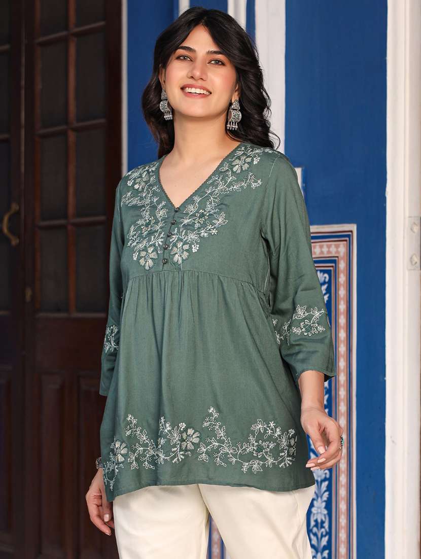 women green rayon flared tunic - 21337773 -  Standard Image - 1