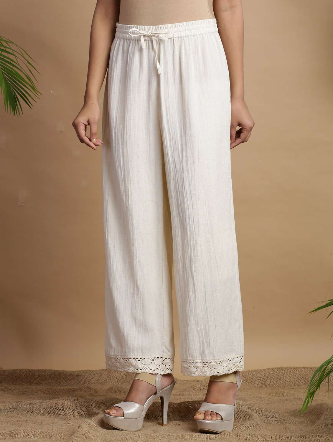 women white solids straight palazzo - 21337802 -  Standard Image - 1