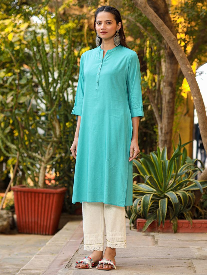 women roll up sleeve straight kurta - 21337810 - Standard Image - 1