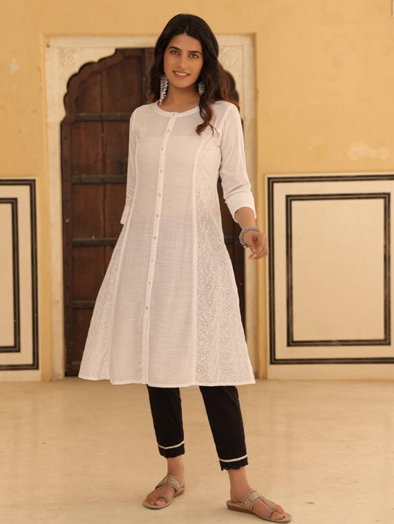 women three quarter sleeve a-line kurta - 21337832 - Standard Image - 4