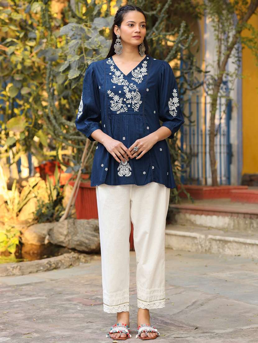 women navy blue rayon a-line tunic - 21337849 -  Standard Image - 1