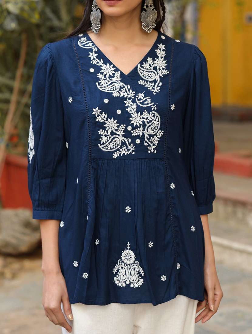 women navy blue rayon a-line tunic - 21337849 - Standard Image - 4