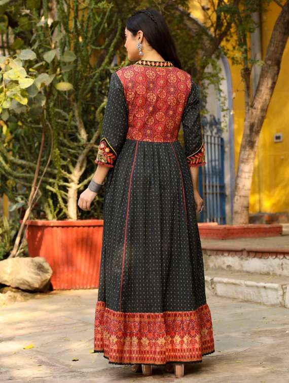 black cotton layered ethnic dress - 21337862 -  Standard Image - 1