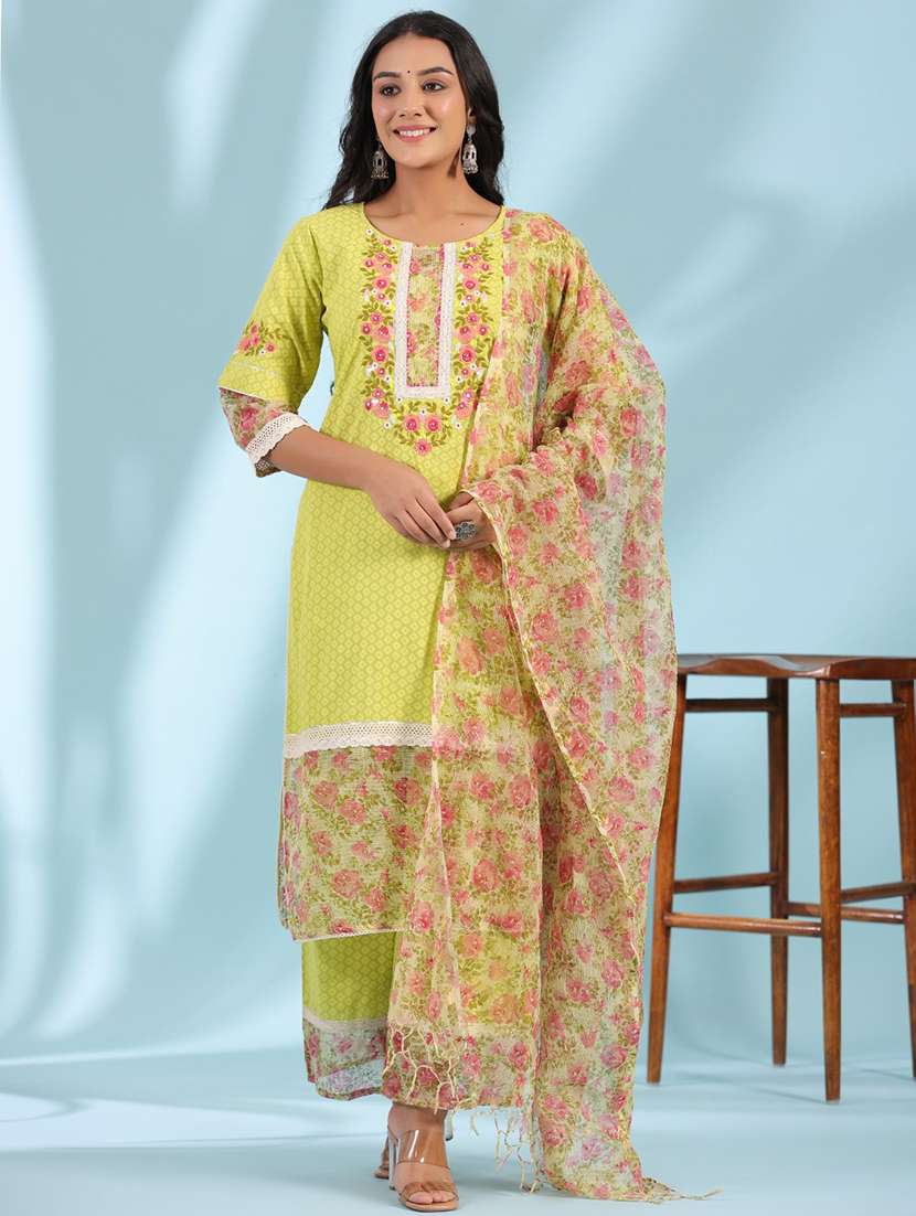 green floral kurta palazzo suit set