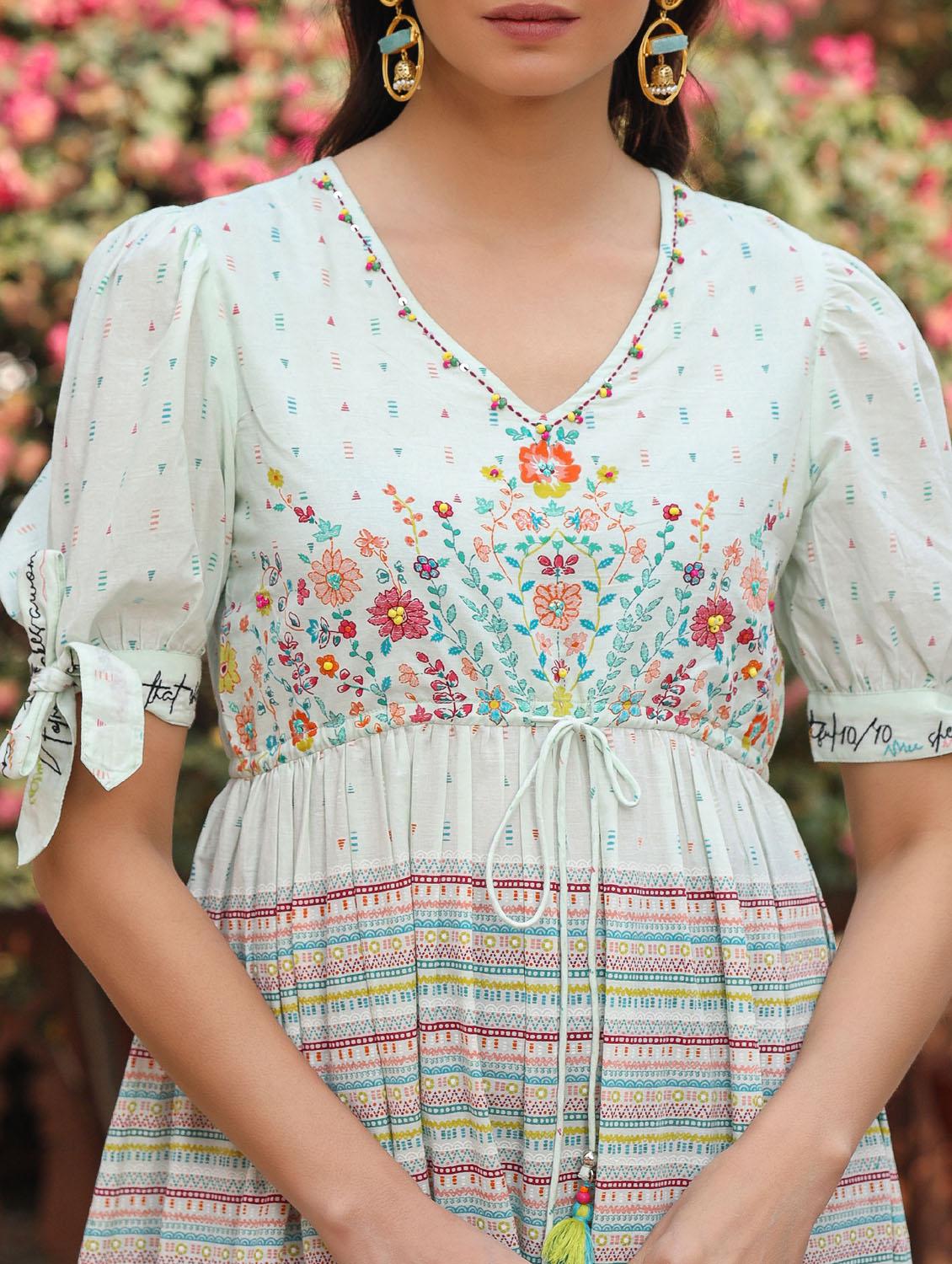 green cotton fit & flare ethnic dress - 21337954 - Standard Image - 4