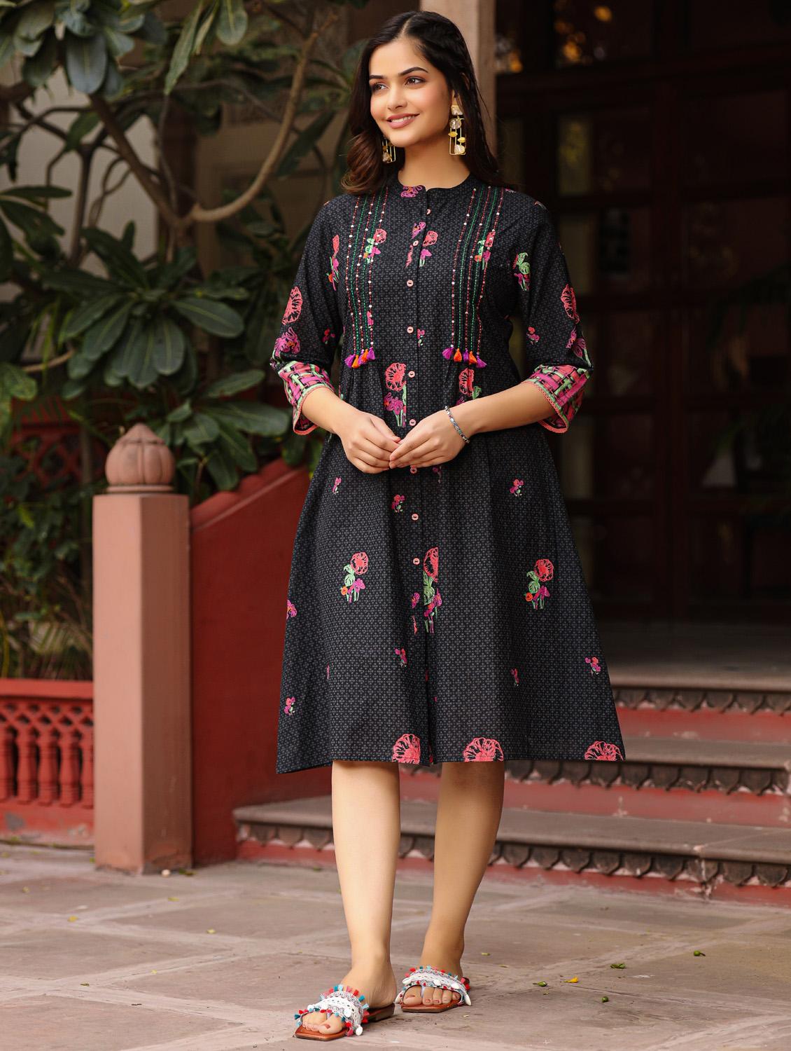 black floral printed ethnic dress - 21337957 -  Standard Image - 1