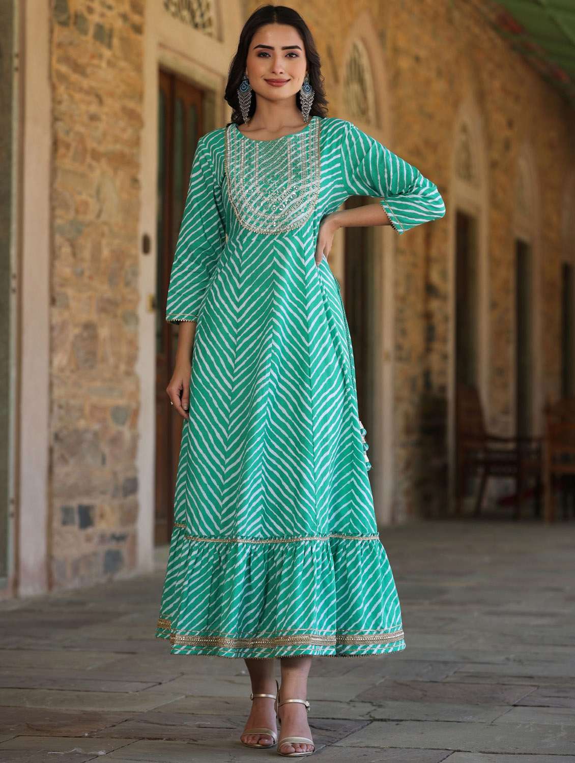 green cotton anarkali ethnic dress