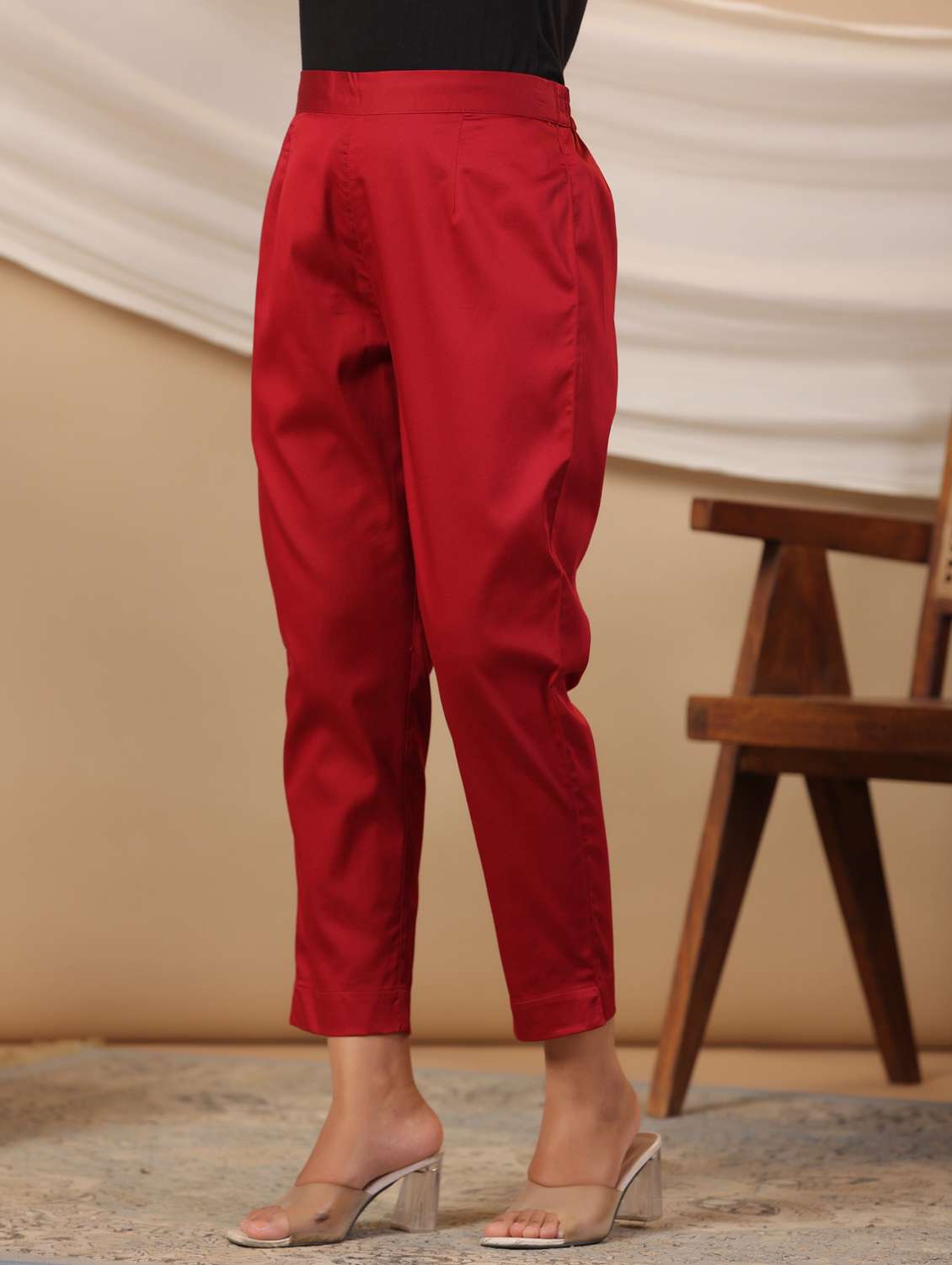 women maroon solid cigarette pants trouser - 21337979 -  Standard Image - 1