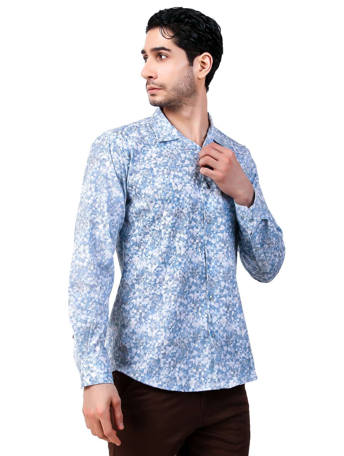 light blue printed casual shirt - 21338063 -  Standard Image - 1