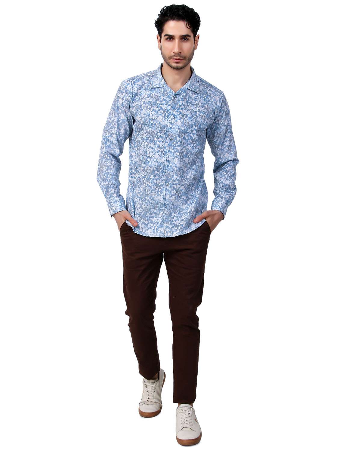 light blue printed casual shirt - 21338063 -  Standard Image - 4