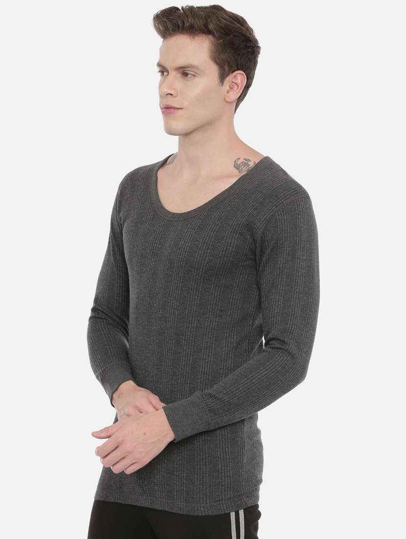 men scoop neck self design thermal top - 21338144 -  Standard Image - 1