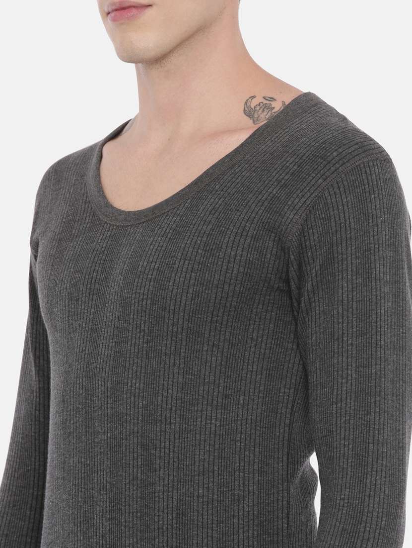 men scoop neck self design thermal top - 21338144 -  Standard Image - 4