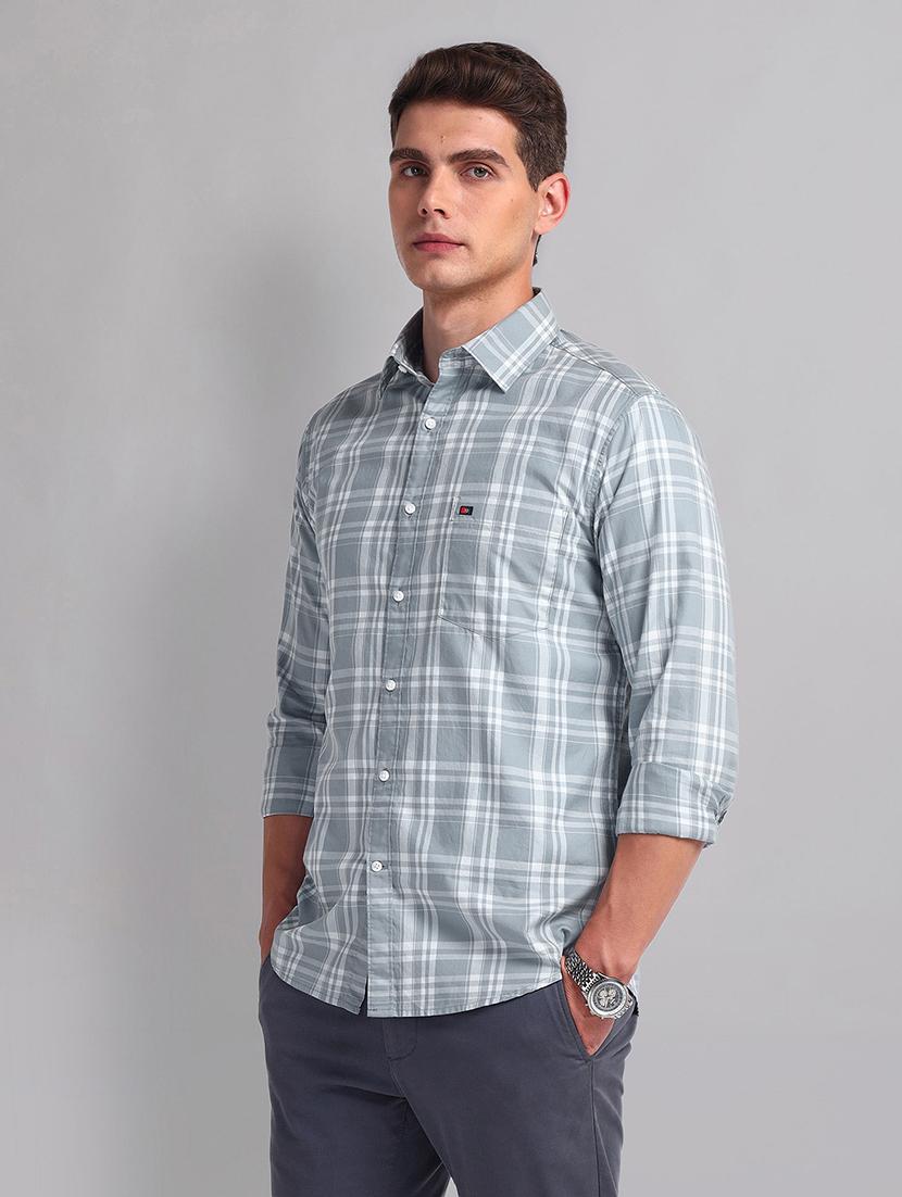 men long sleeve checks casual shirt
