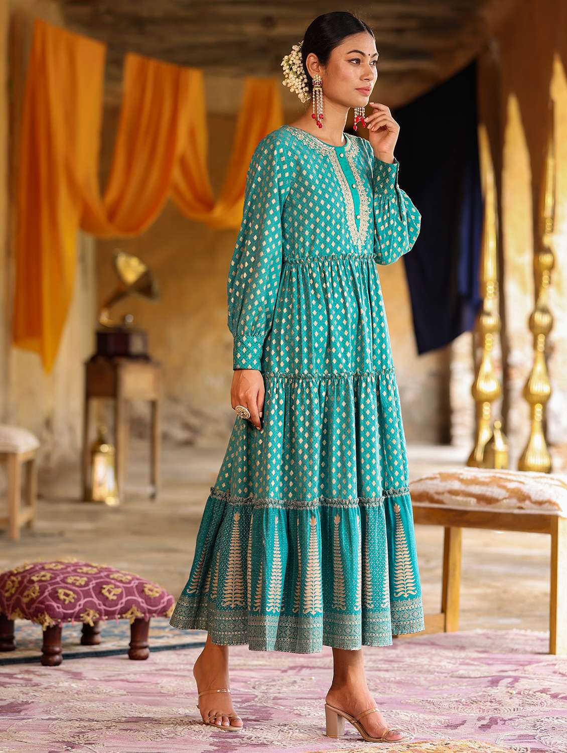 women printed tiered dress - 21338621 -  Standard Image - 1