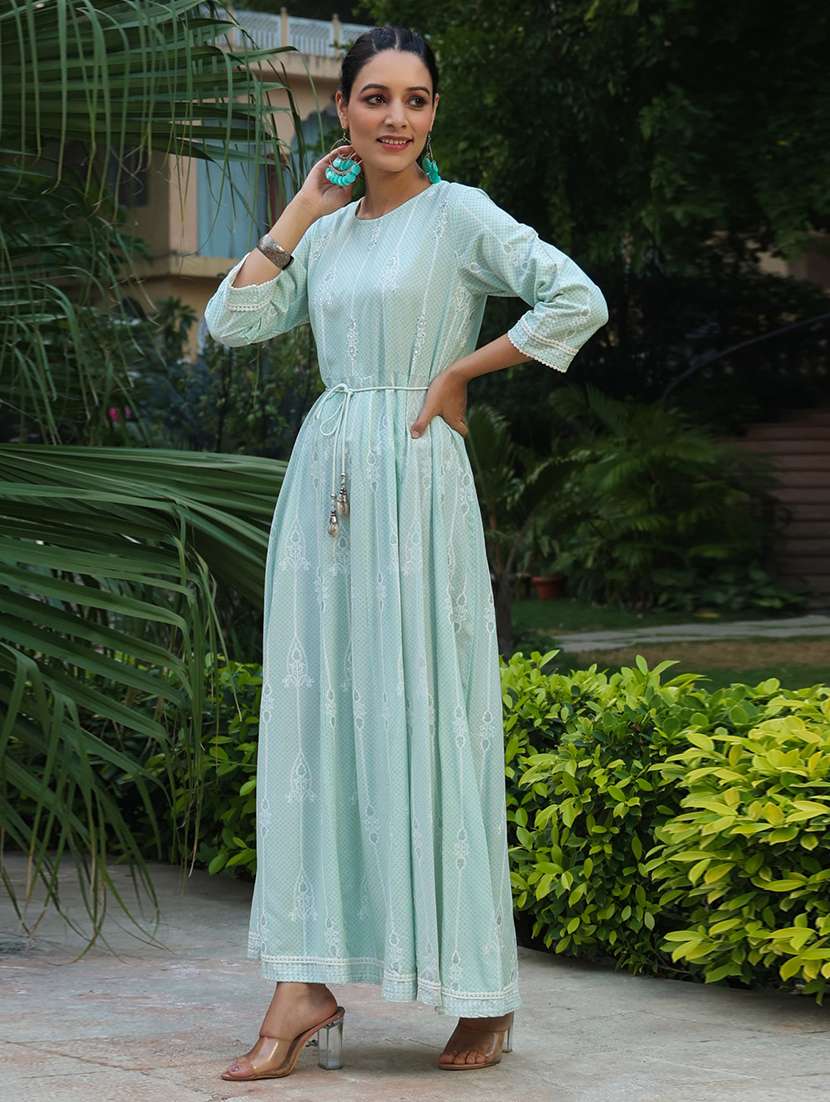 women sea green round neck fit & flare dress - 21338632 -  Standard Image - 1