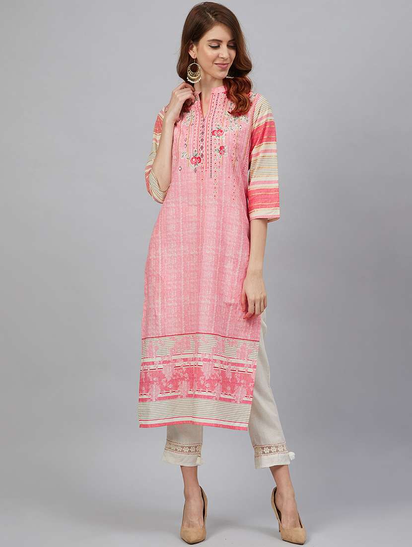 women three quarter sleeve straight kurta