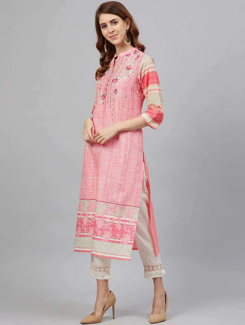 women three quarter sleeve straight kurta - 21338689 -  Standard Image - 1