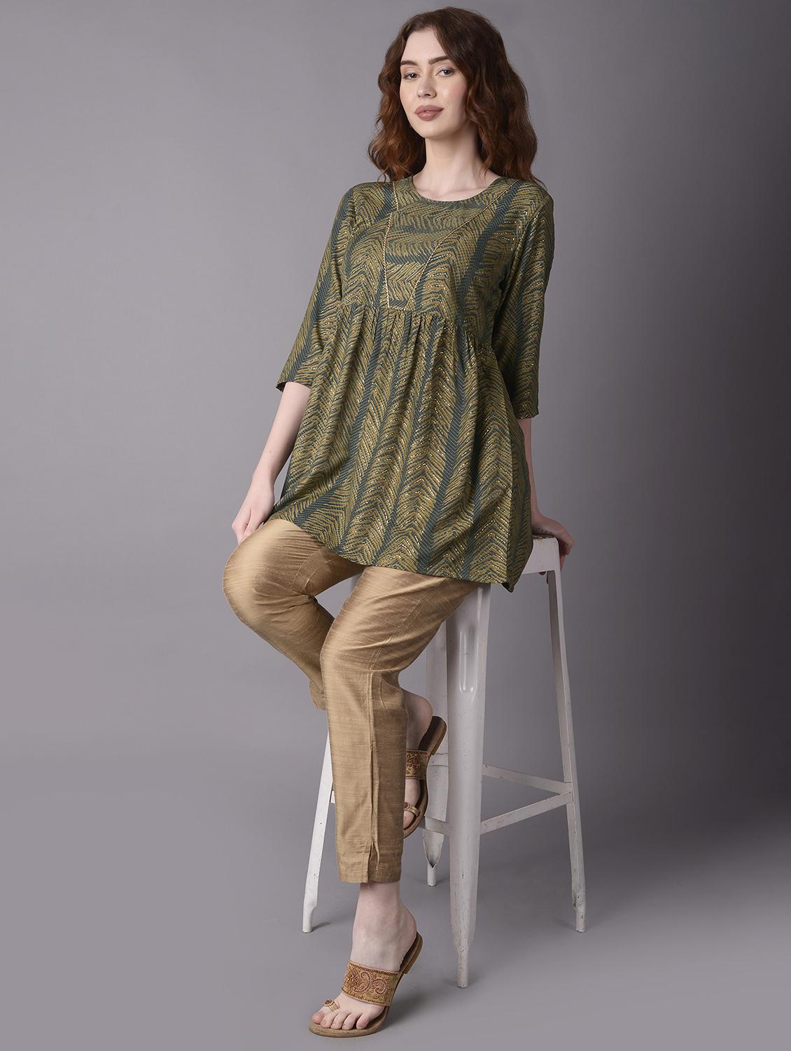 green viscose flared kurti - 21339298 - Zoom Image - 0