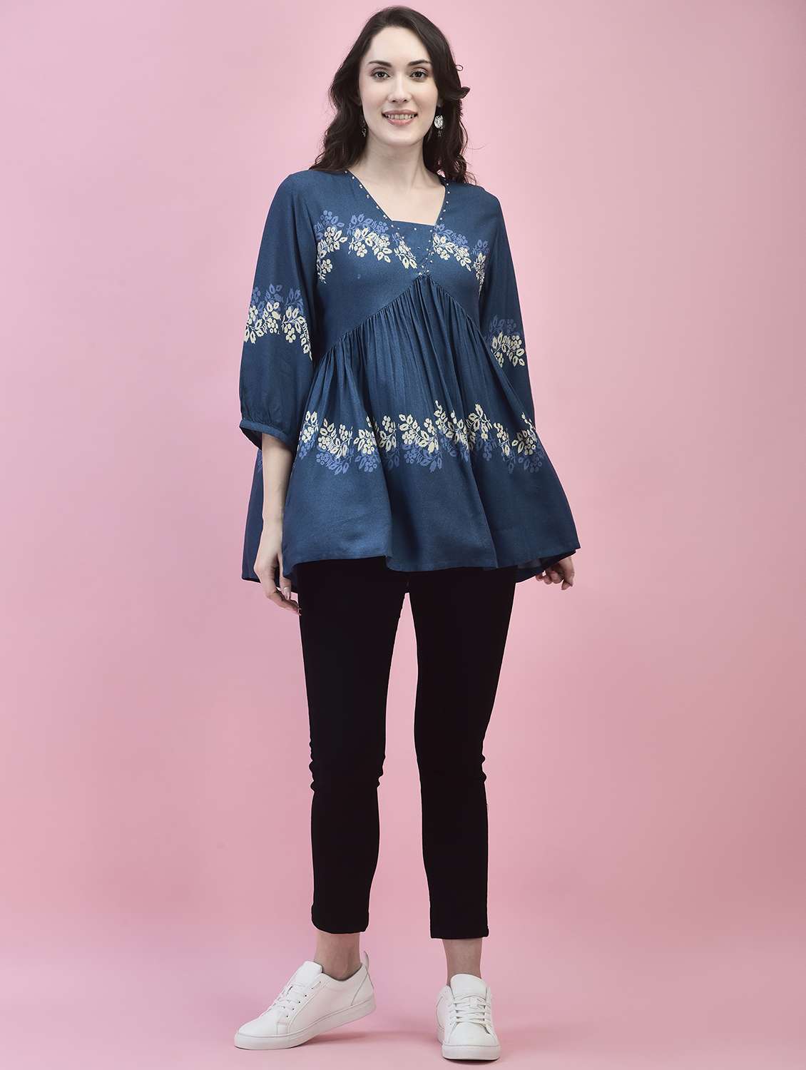 women blue rayon flared tunic